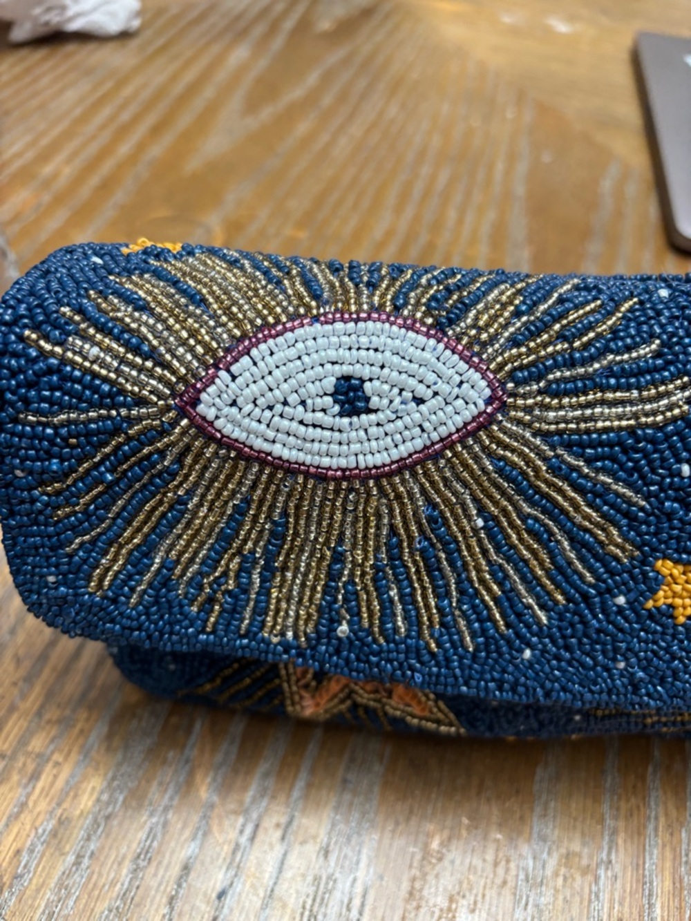 Hand-Beaded Navy Eye & Star Shoulder Bag - Picture 4 of 4